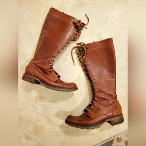 Sebago Saranac Dark Brown Cognac Waterproof Leather Lace-up Heeled Tall Boot 7.5